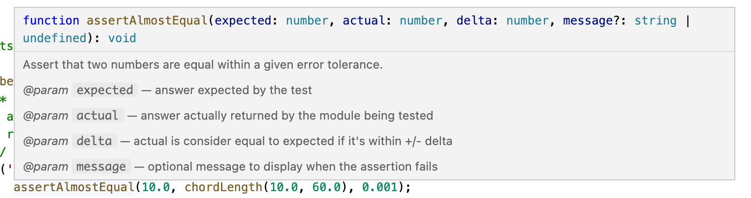 documentation for assertAlmostEqual pops up on mouse hover