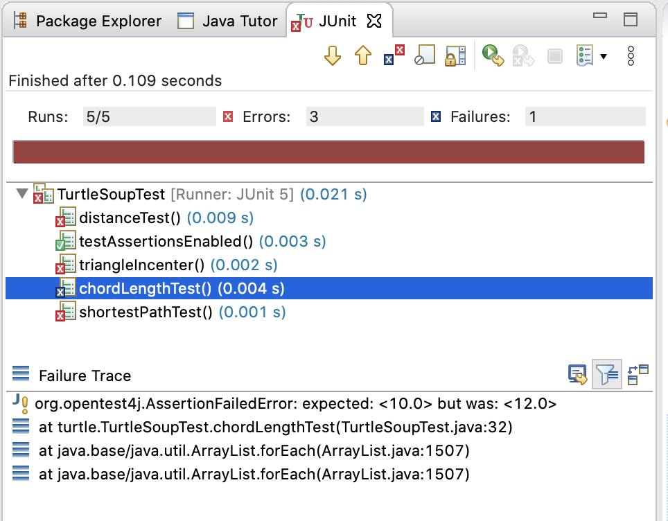 failing JUnit test for chordLength