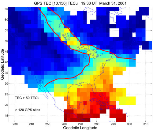 total ionospheric electron content over North America