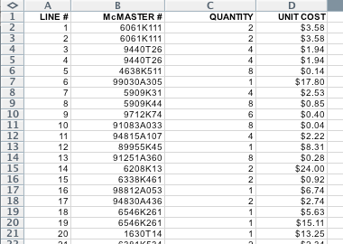 Auto-generated Bill of Materials