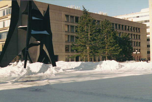 It does snow in Boston doesn't it! By the way the black thing is called the Great Sail and is used to deflect wind