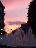 A fountain in front of the City Hall