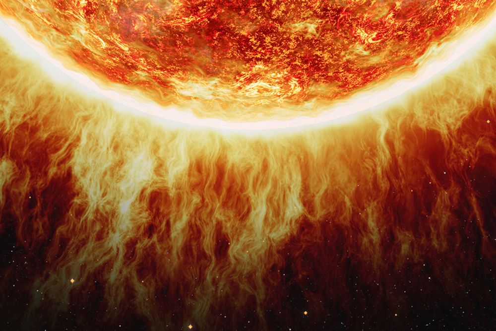 Closeup image of flares coming off of the sun